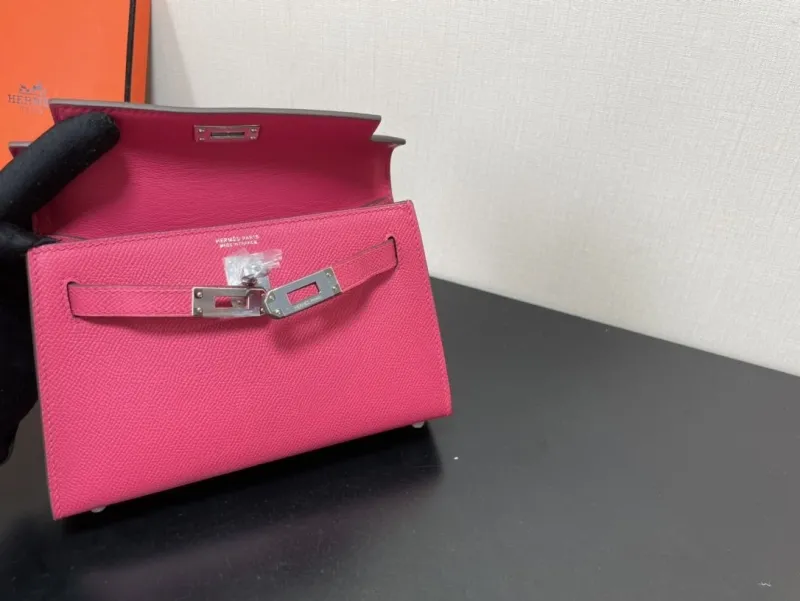 Hermes Pink Mini Kelly Leather Handbag - Image 7