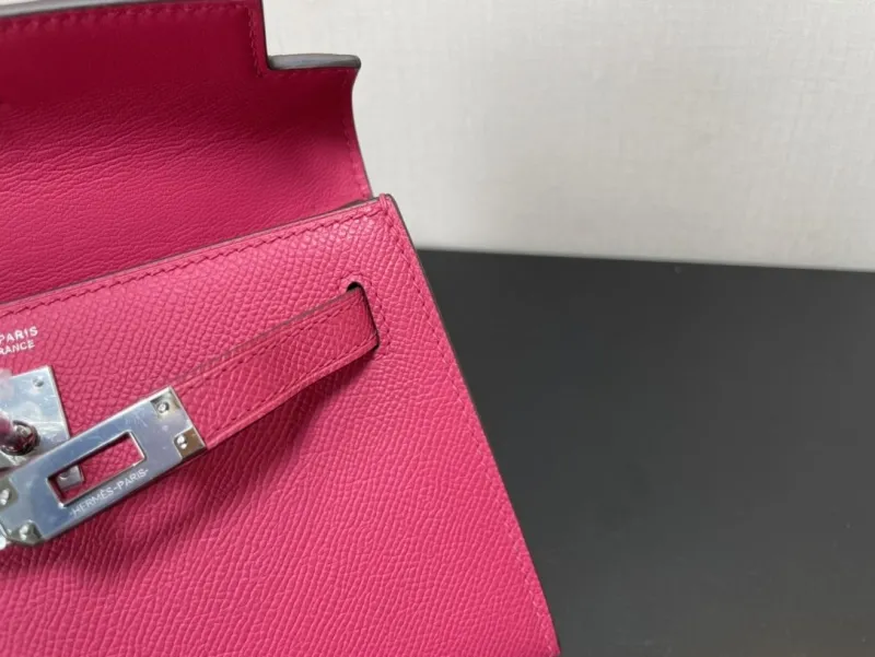 Hermes Pink Mini Kelly Leather Handbag - Image 8