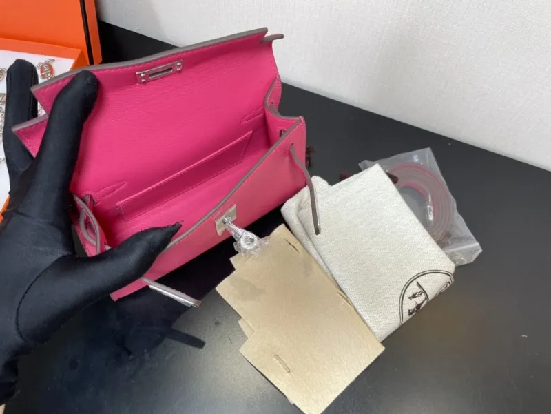 Hermes Pink Mini Kelly Leather Handbag - Image 9