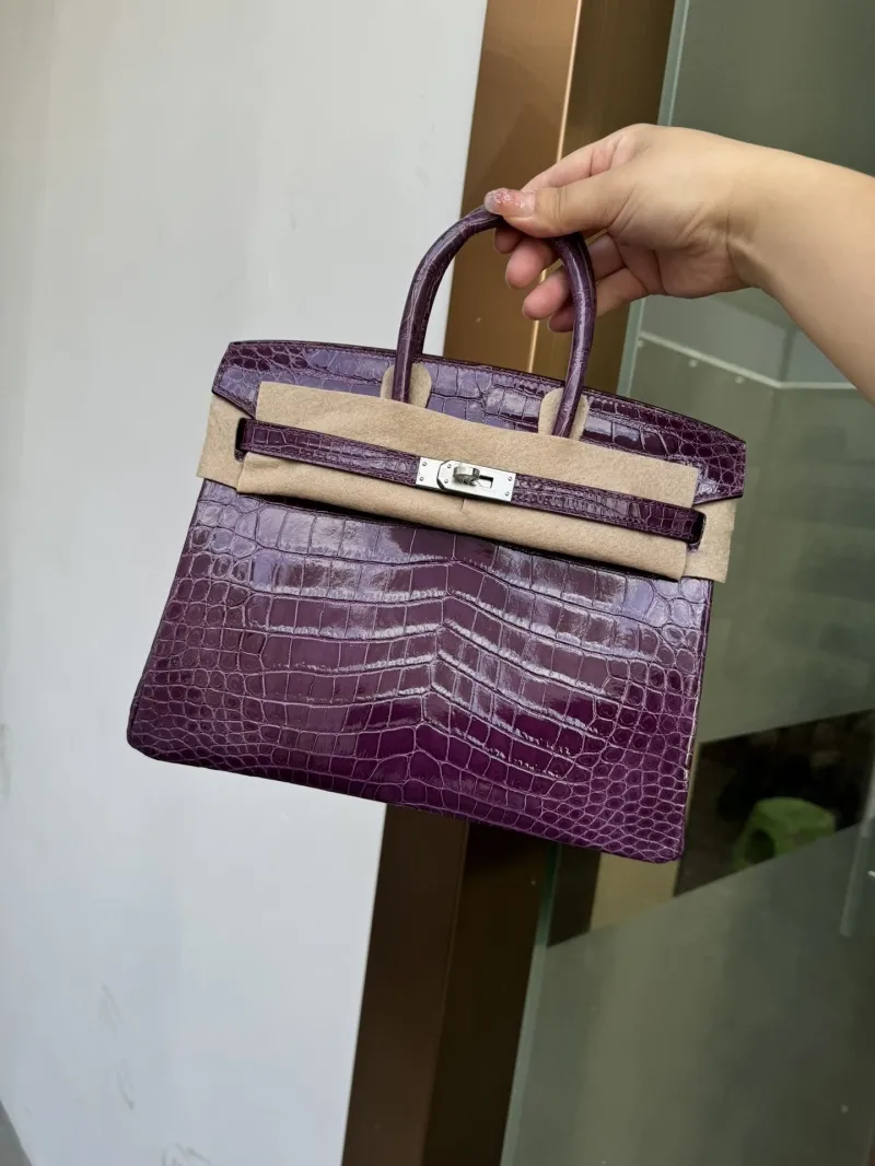 Hermes Purple Crocodile Leather Kelly Handbag 532