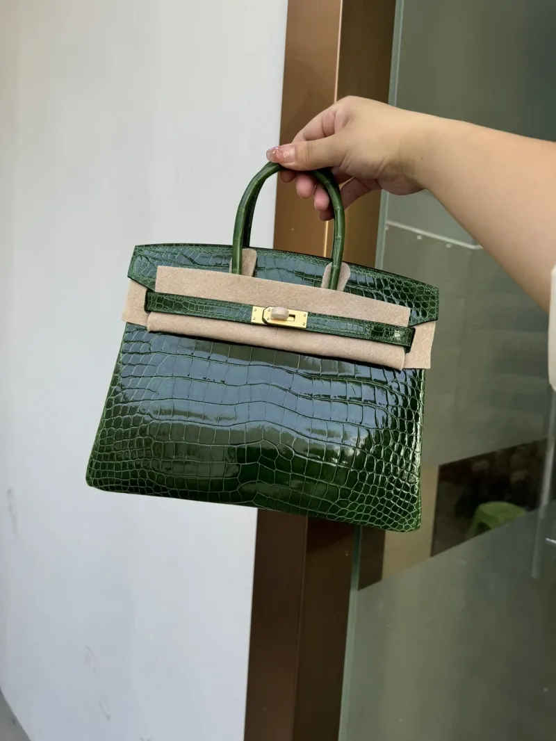 Hermes Green Crocodile Leather Kelly Handbag 534