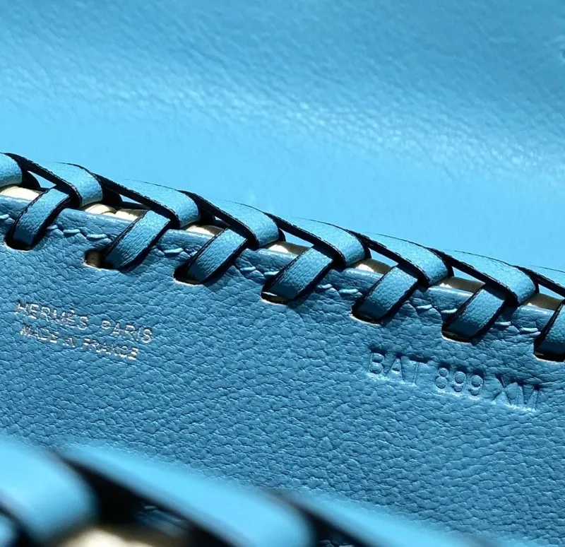 Hermes Kelly Blue Wicker Handbag - Image 6