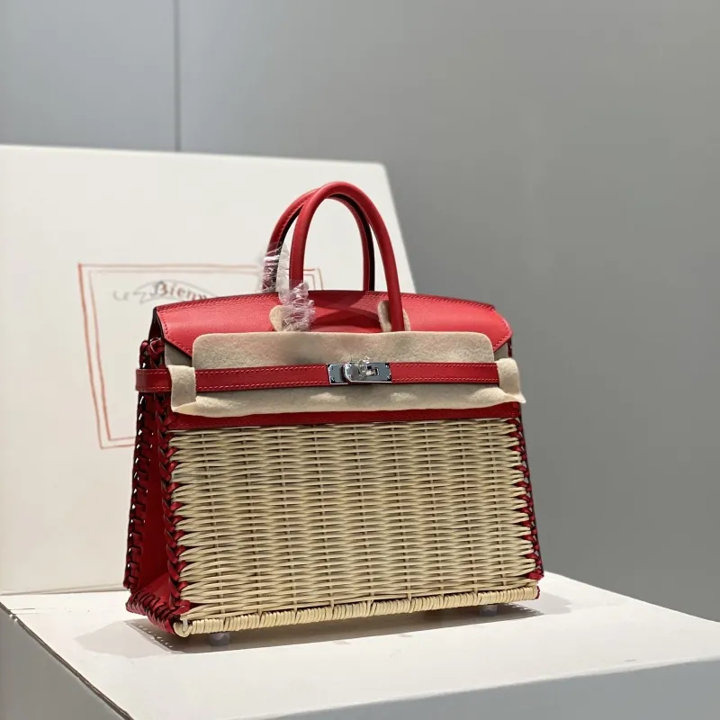 Hermes Red Wicker Leather Kelly Handbag 538