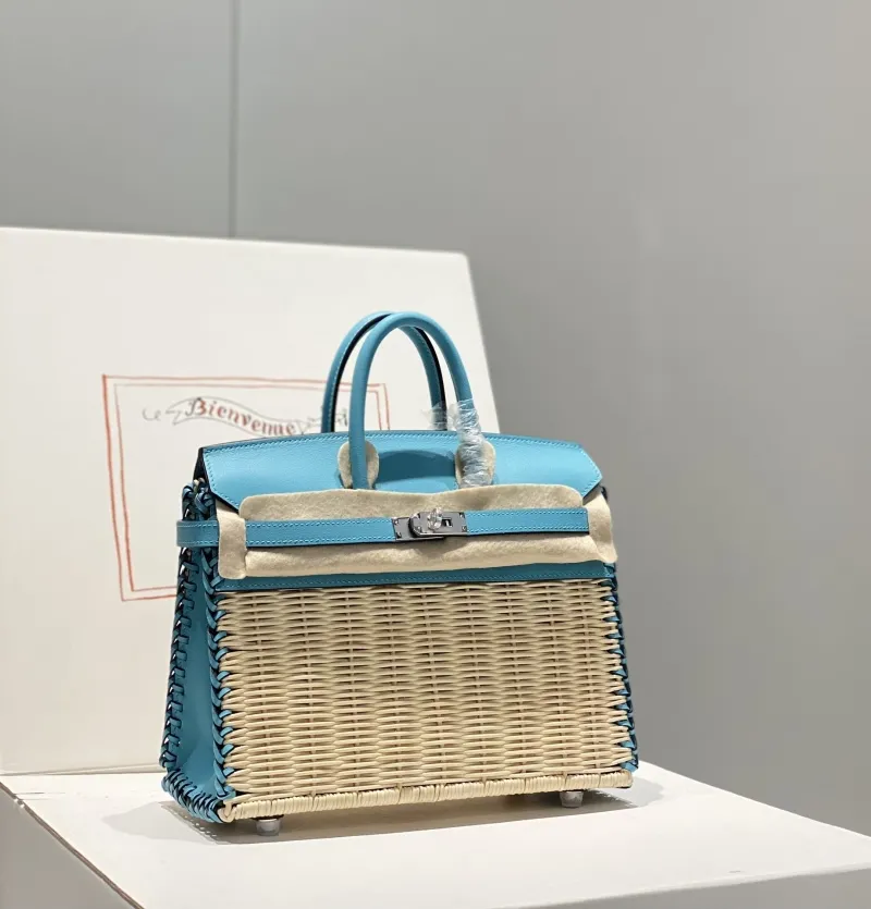 Hermes Kelly Turquoise Wicker Leather Handbag 539