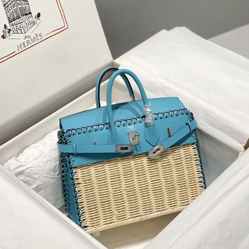 Alternative view of Hermes Kelly Turquoise Wicker Leather Handbag 539