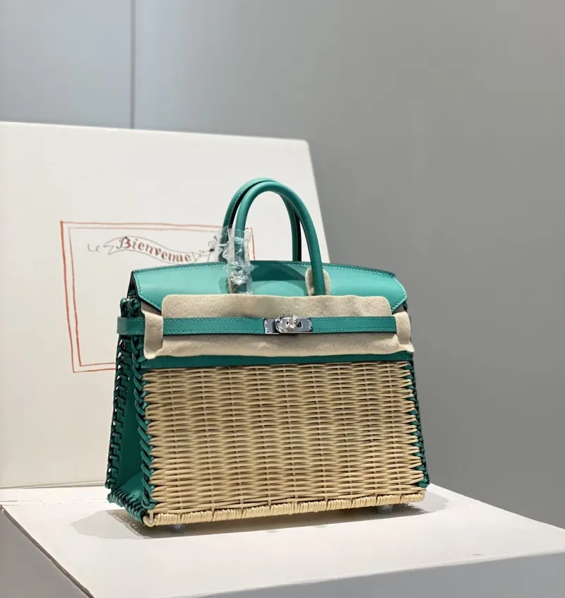 Hermes Turquoise Wicker Kelly Bag 541