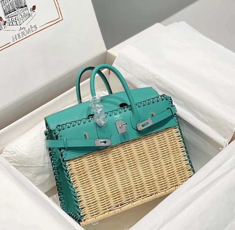 Alternative view of Hermes Turquoise Wicker Kelly Bag 541