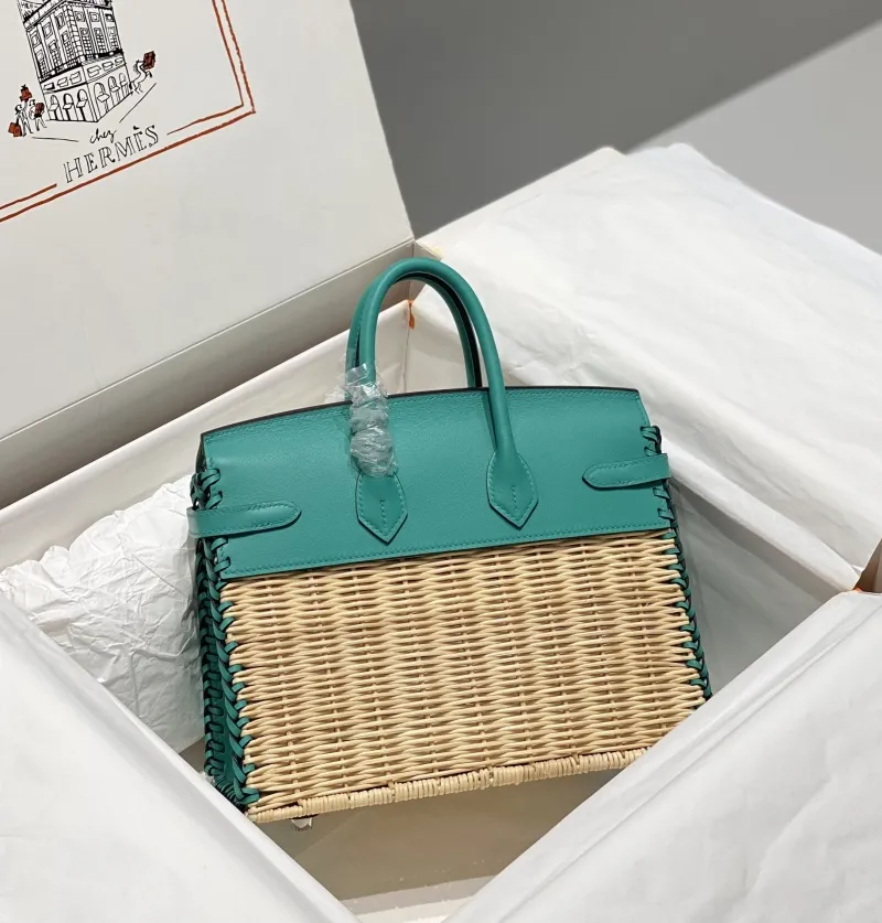 Hermes Turquoise Wicker Kelly Bag 541 - Image 3