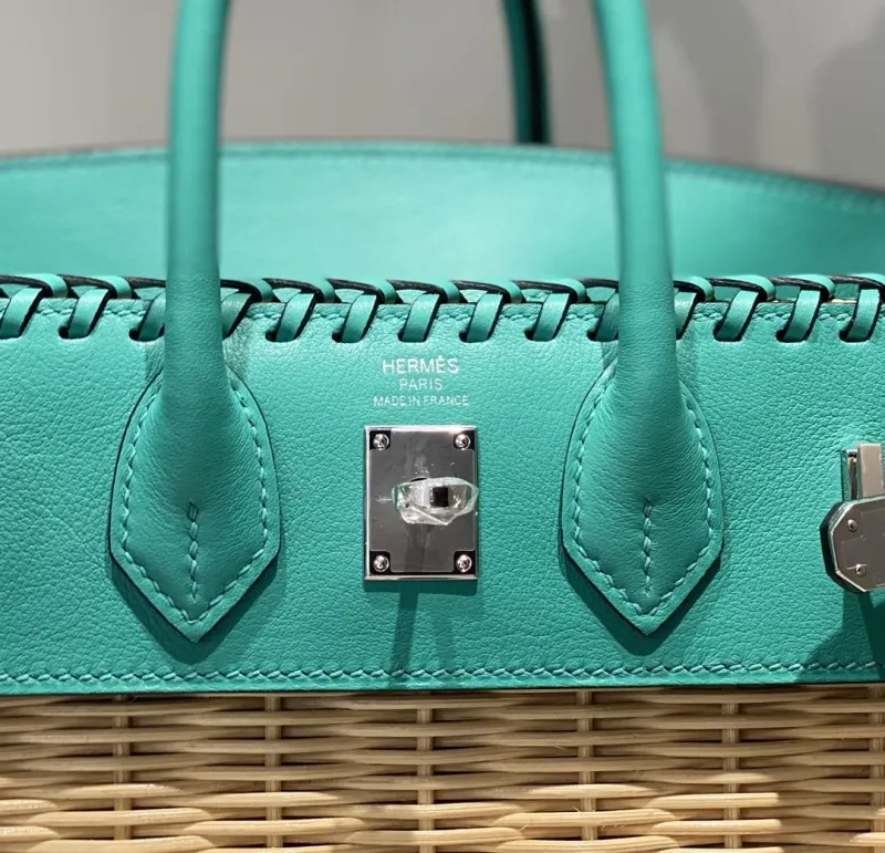 Hermes Turquoise Wicker Kelly Bag 541 - Image 5