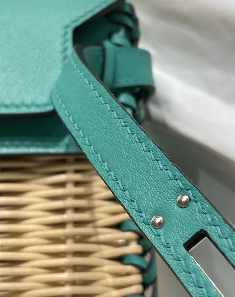 Hermes Turquoise Wicker Kelly Bag 541 - Image 6