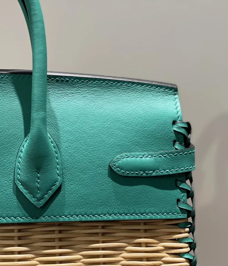 Hermes Turquoise Wicker Kelly Bag 541 - Image 7