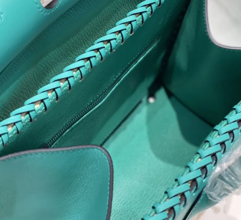Hermes Turquoise Wicker Kelly Bag 541 - Image 9