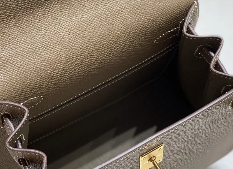 Hermes Etoupe Kelly Leather Handbag 545 - Image 9