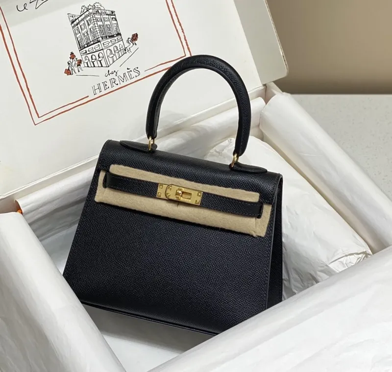 Hermes Black Leather Kelly Handbag