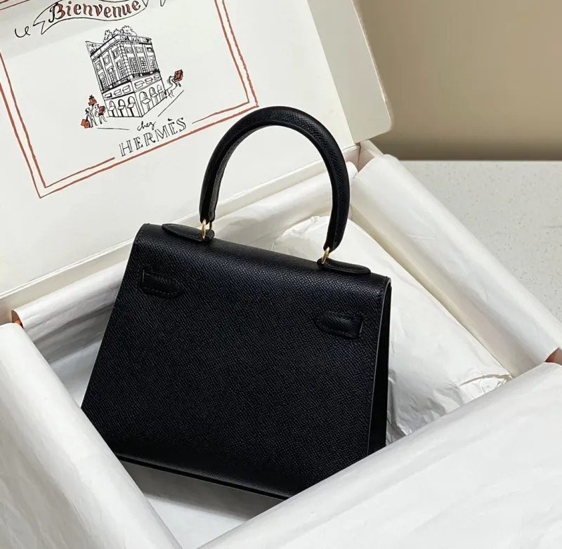 Hermes Black Leather Kelly Handbag - Image 3