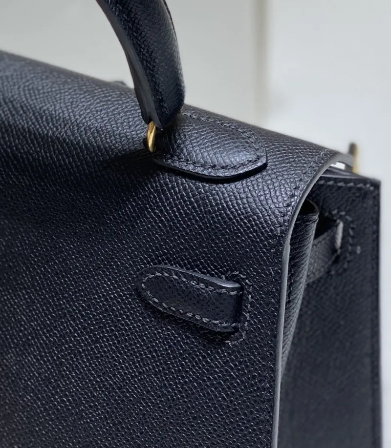 Hermes Black Leather Kelly Handbag - Image 6