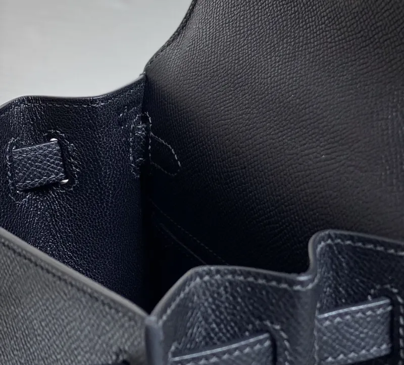 Hermes Black Leather Kelly Handbag - Image 7