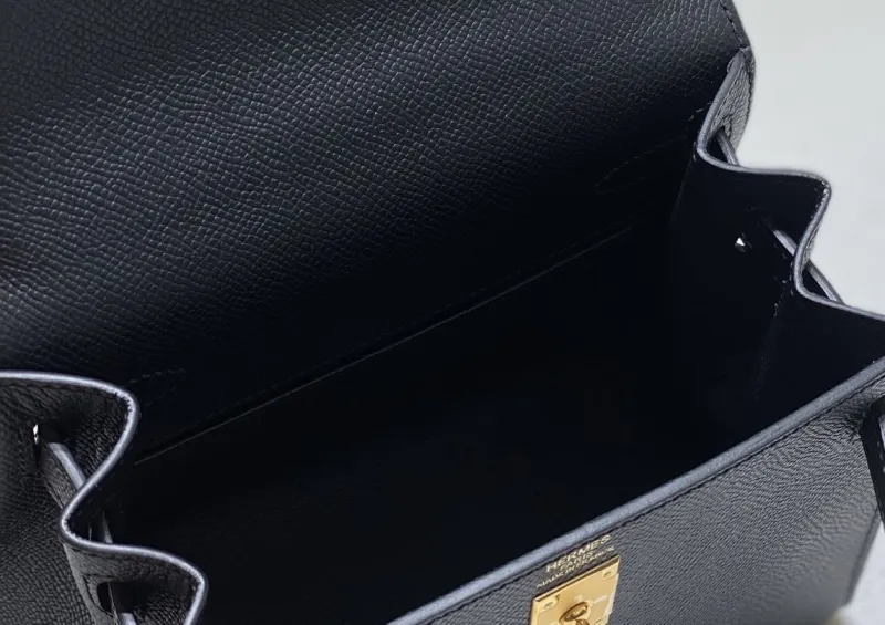 Hermes Black Leather Kelly Handbag - Image 8