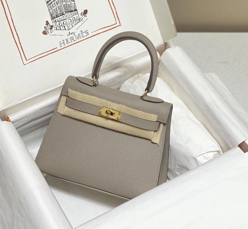 Hermes Gray Kelly Leather Handbag