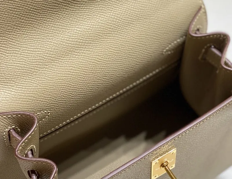 Hermes Beige Kelly Leather Handbag 549 - Image 9