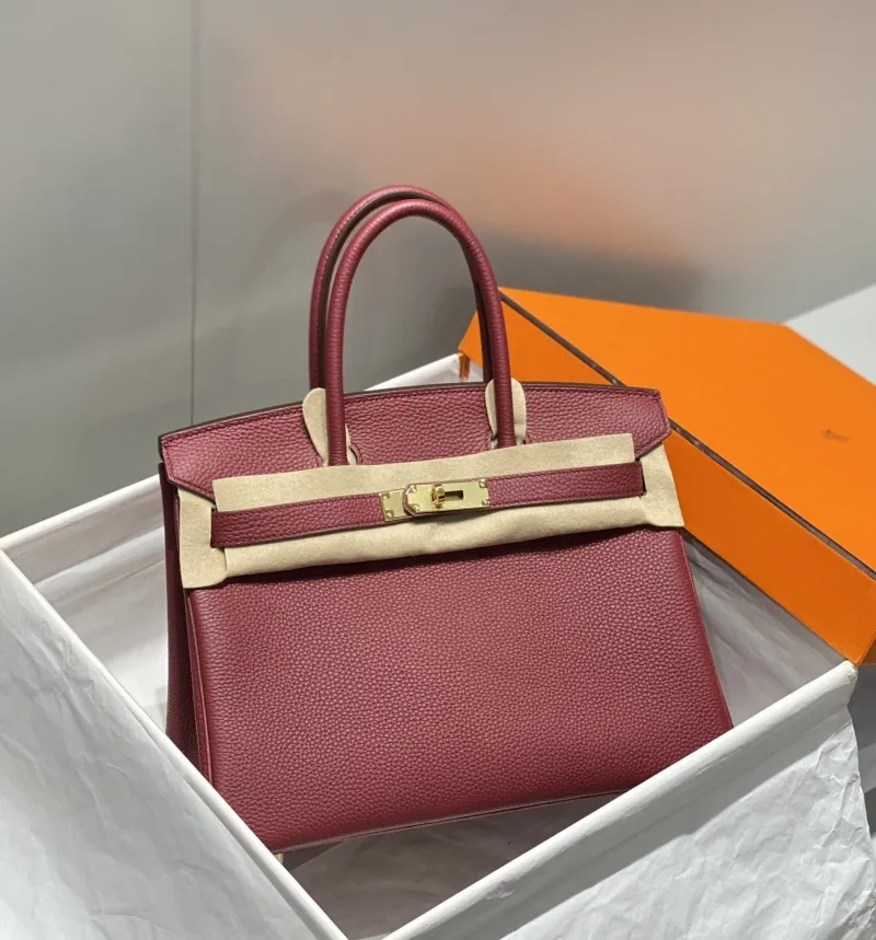 Hermes Burgundy Leather Birkin Handbag 555