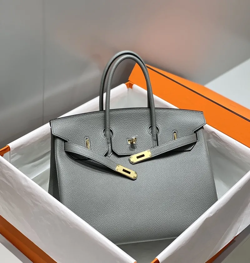 Hermes Gray Leather Kelly Handbag 557 - Image 3