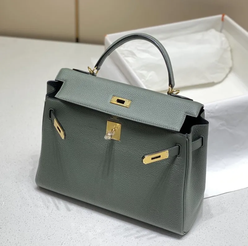 Hermes Kelly Green Leather Handbag 562 - Image 4