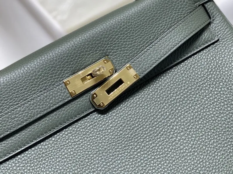 Hermes Kelly Green Leather Handbag 562 - Image 5