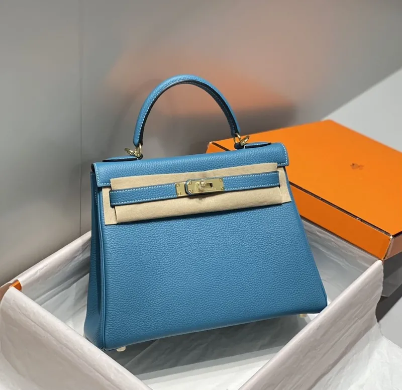 Hermes Blue Leather Kelly Handbag 572