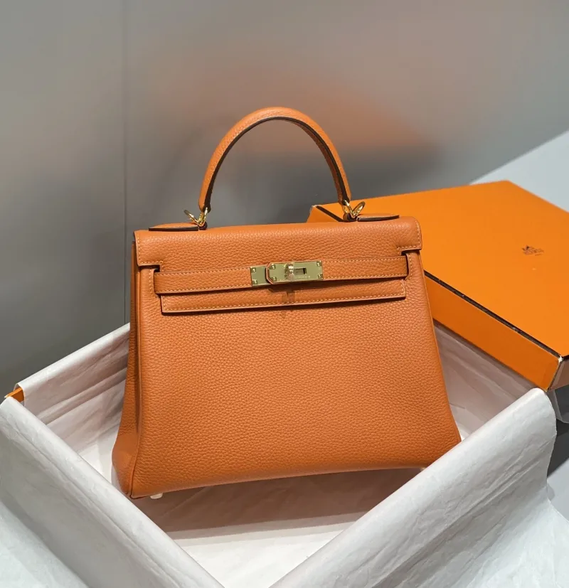 Hermes Orange Kelly Leather Handbag 576 - Image 3