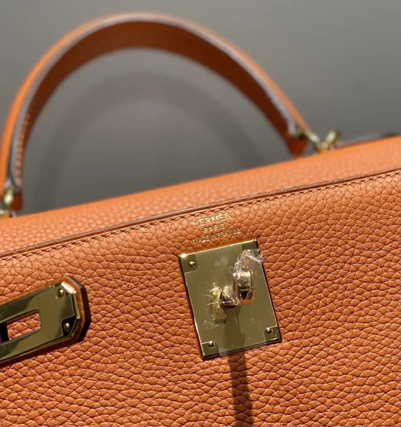 Hermes Orange Kelly Leather Handbag 576 - Image 5