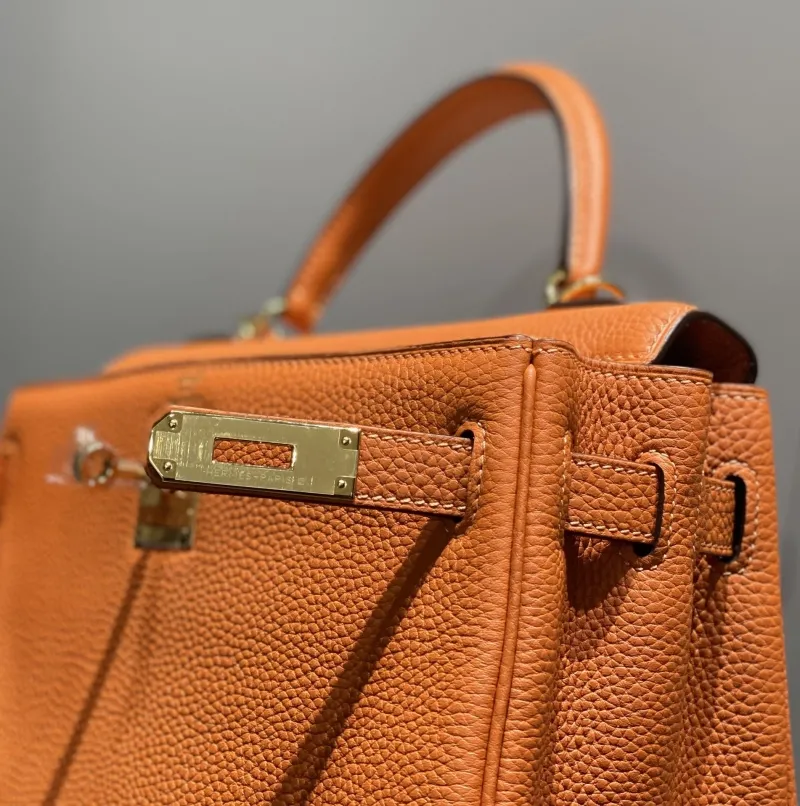 Hermes Orange Kelly Leather Handbag 576 - Image 6