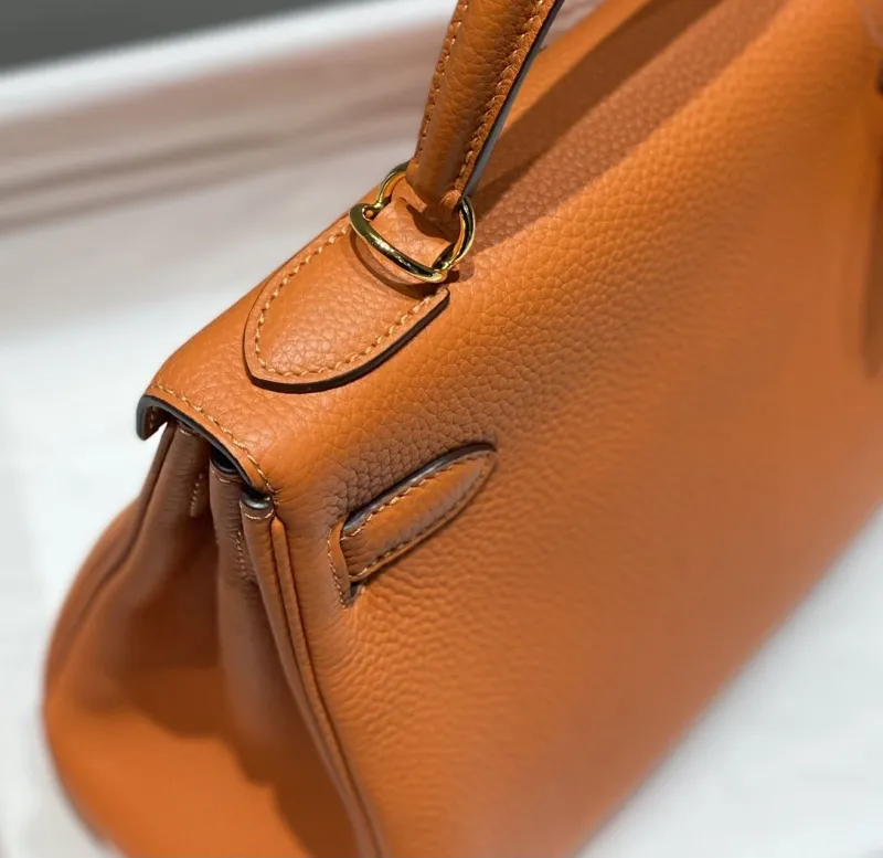 Hermes Orange Kelly Leather Handbag 576 - Image 7