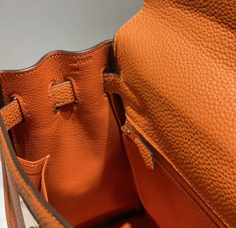 Hermes Orange Kelly Leather Handbag 576 - Image 8