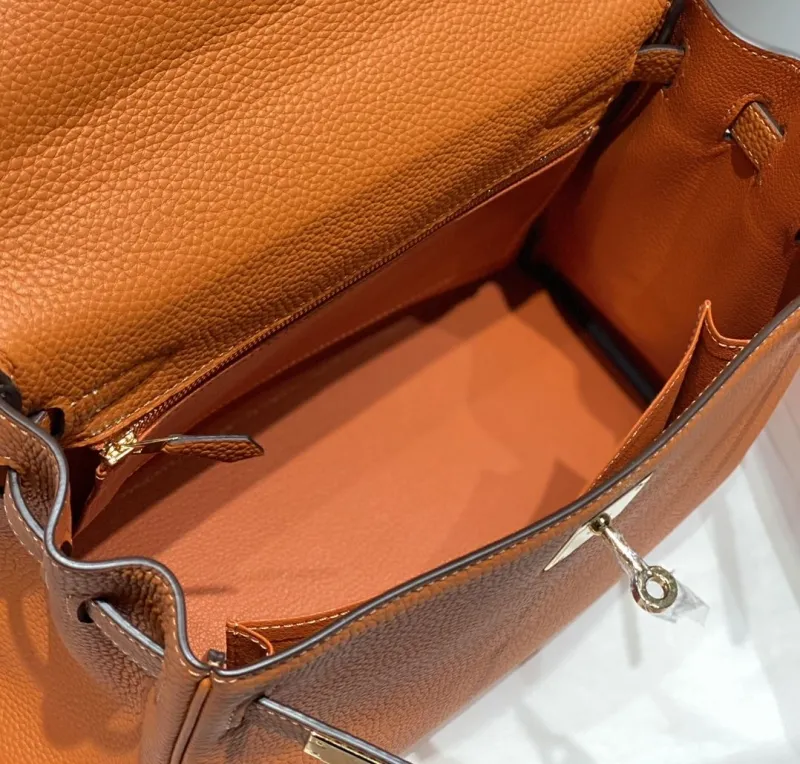 Hermes Orange Kelly Leather Handbag 576 - Image 9