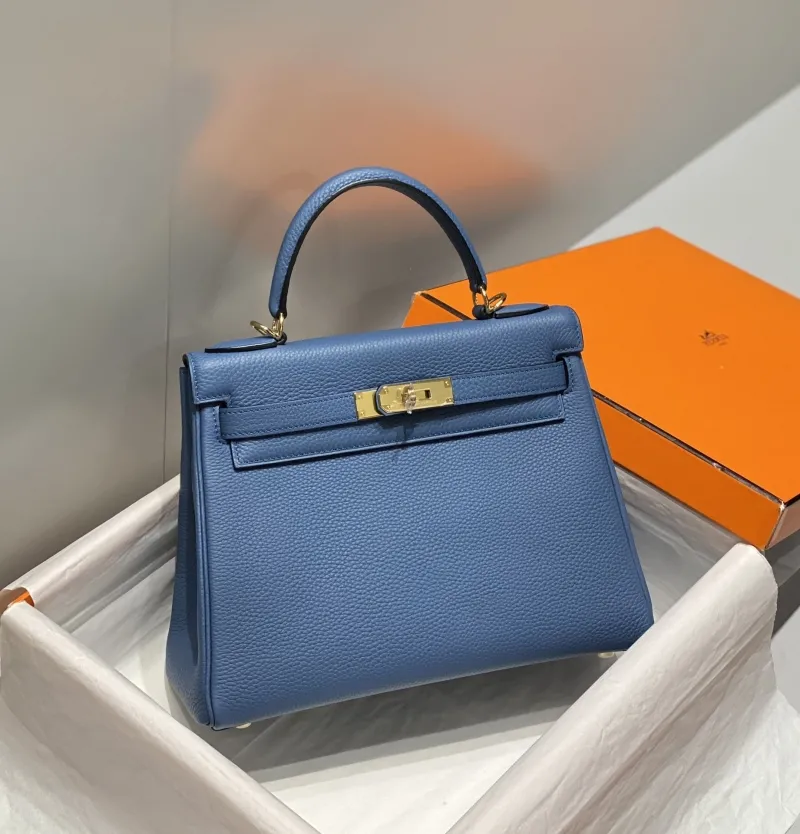 Hermes Blue Kelly Leather Handbag 577 - Image 3