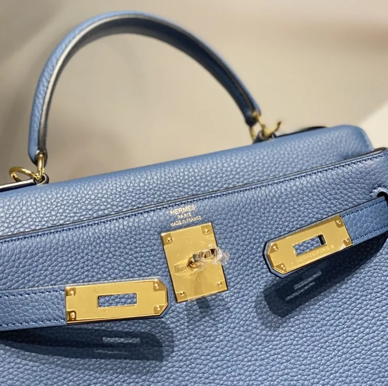 Hermes Blue Kelly Leather Handbag 577 - Image 5