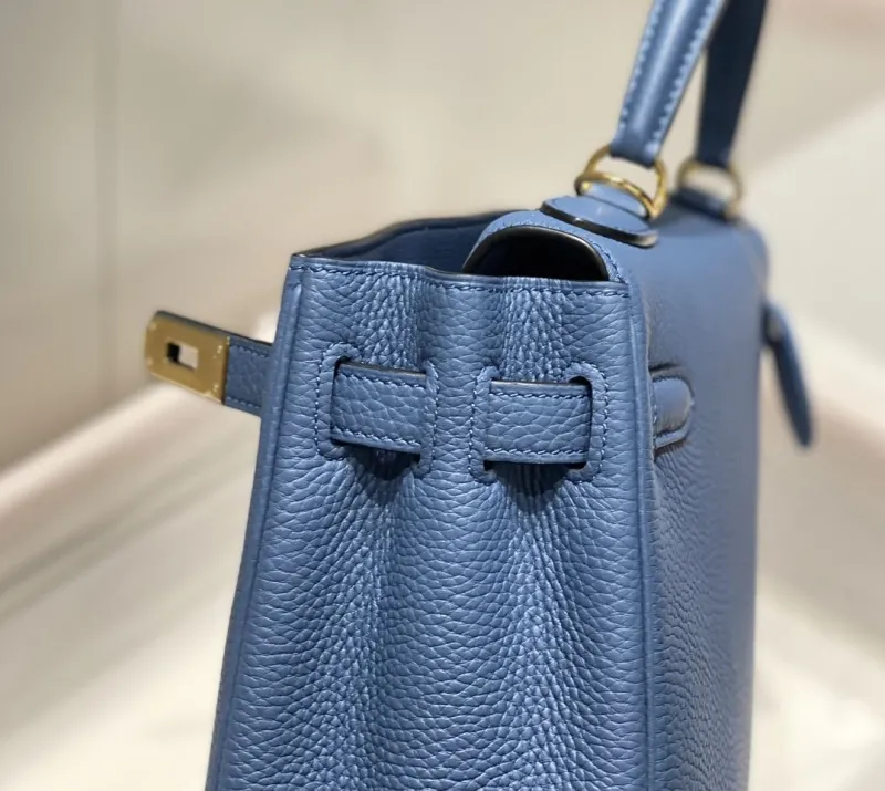 Hermes Blue Kelly Leather Handbag 577 - Image 6