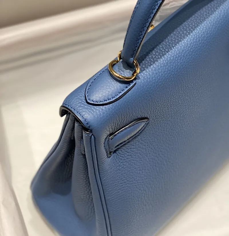 Hermes Blue Kelly Leather Handbag 577 - Image 7