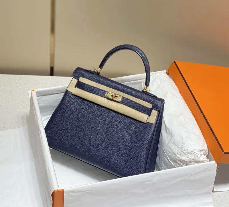 Hermes Navy Blue Leather Kelly Handbag