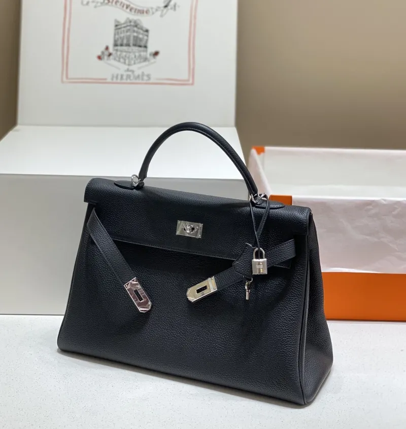 Hermes Black Kelly Leather Handbag 585 - Image 4