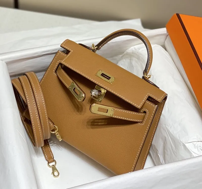 Hermes Kelly Mini Brown Leather Handbag 589 - Image 3