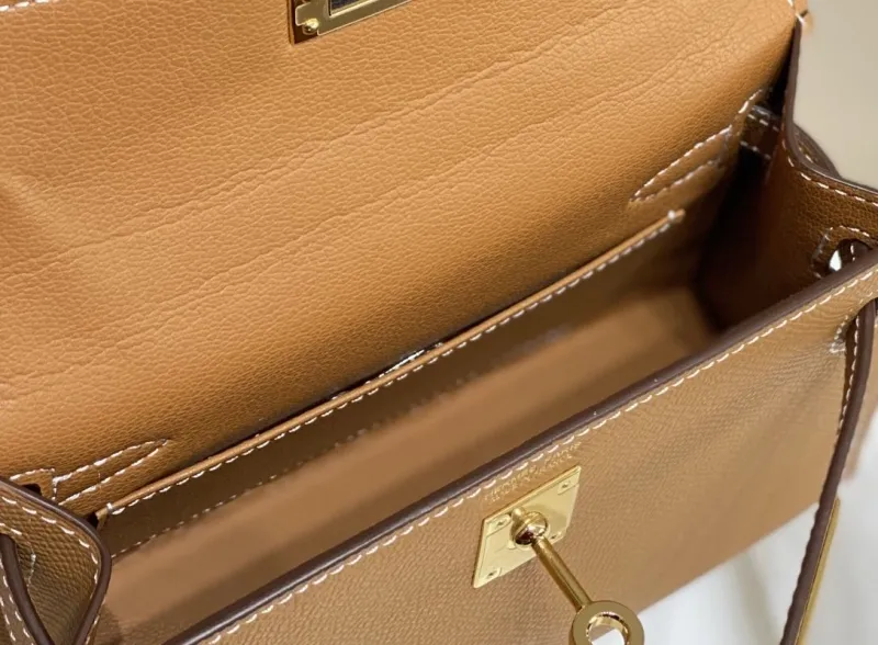 Hermes Kelly Mini Brown Leather Handbag 589 - Image 9