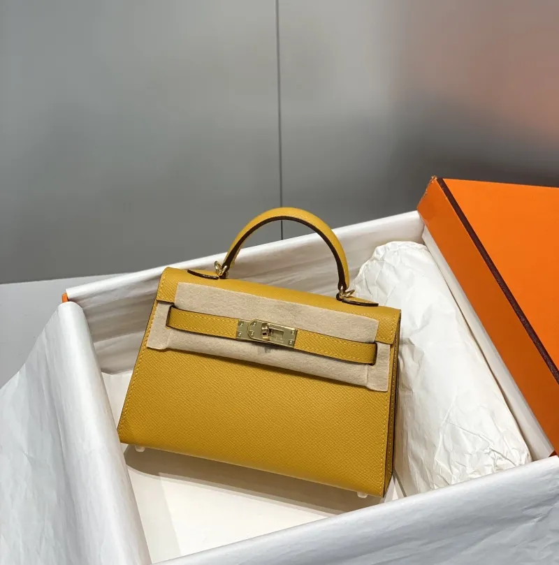 Hermes Yellow Mini Kelly Leather Handbag