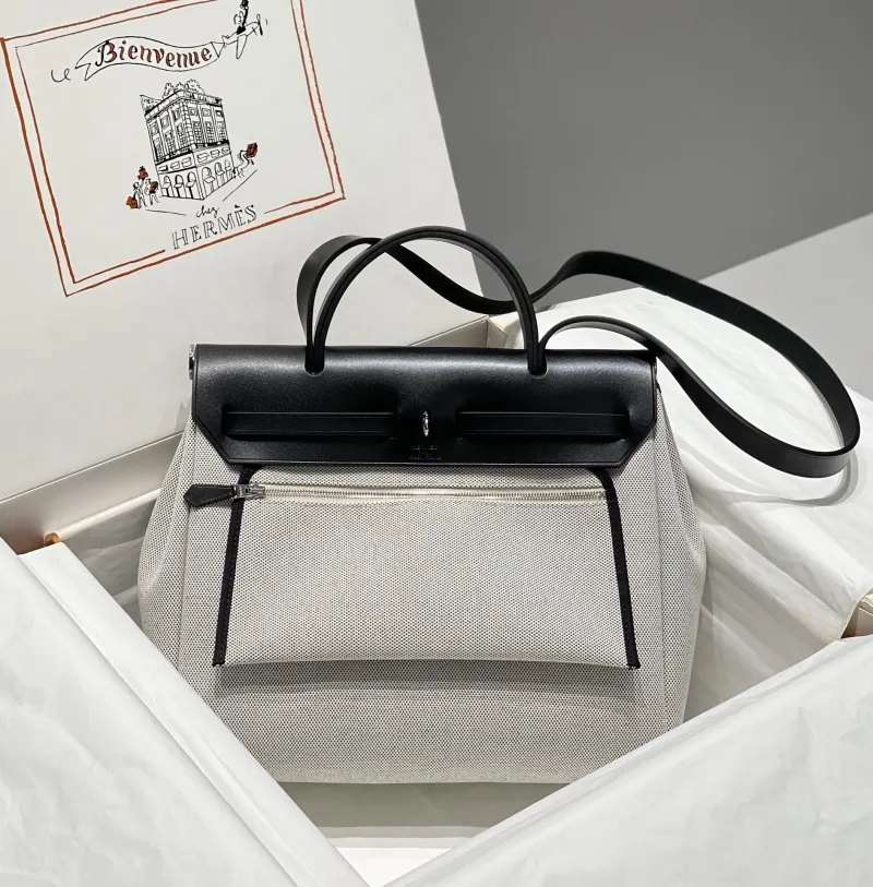 Alternative view of Hermes Gray Black Canvas Shoulder Handbag 596