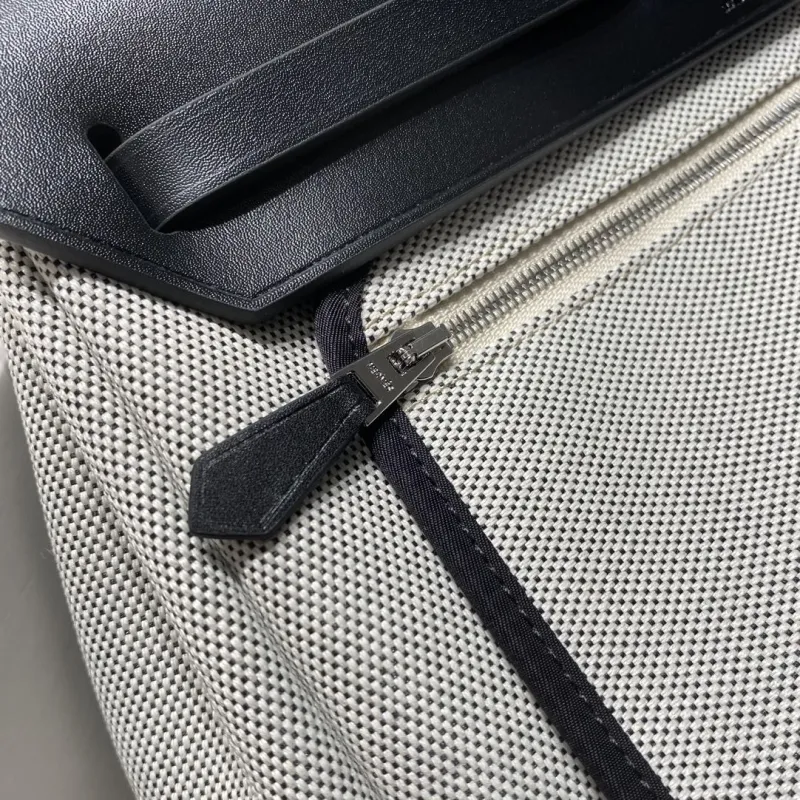 Hermes Gray Black Canvas Shoulder Handbag 596 - Image 6