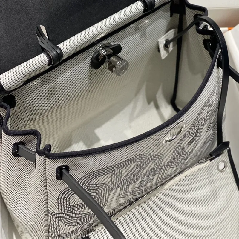 Hermes Gray Black Canvas Shoulder Handbag 596 - Image 9
