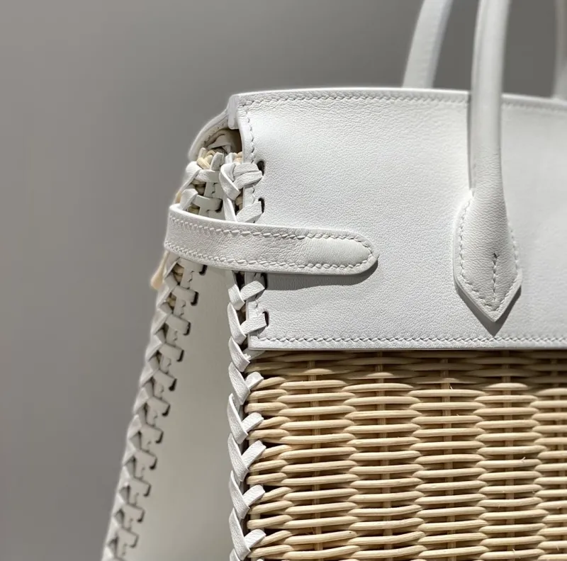 Hermes Kelly White Wicker Leather Handbag 614 - Image 5