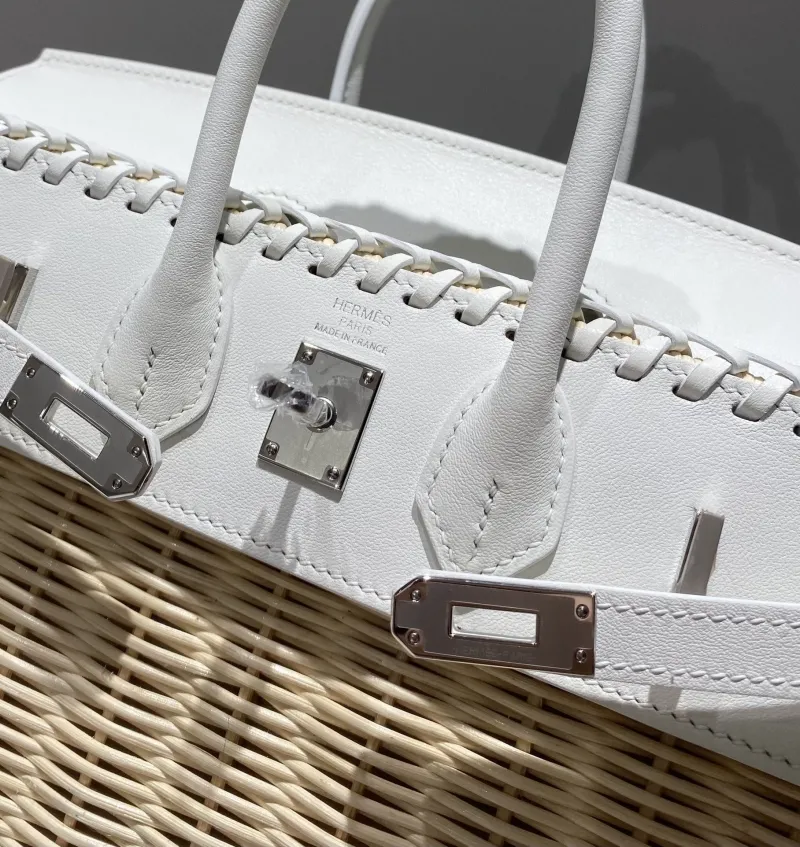 Hermes Kelly White Wicker Leather Handbag 614 - Image 6