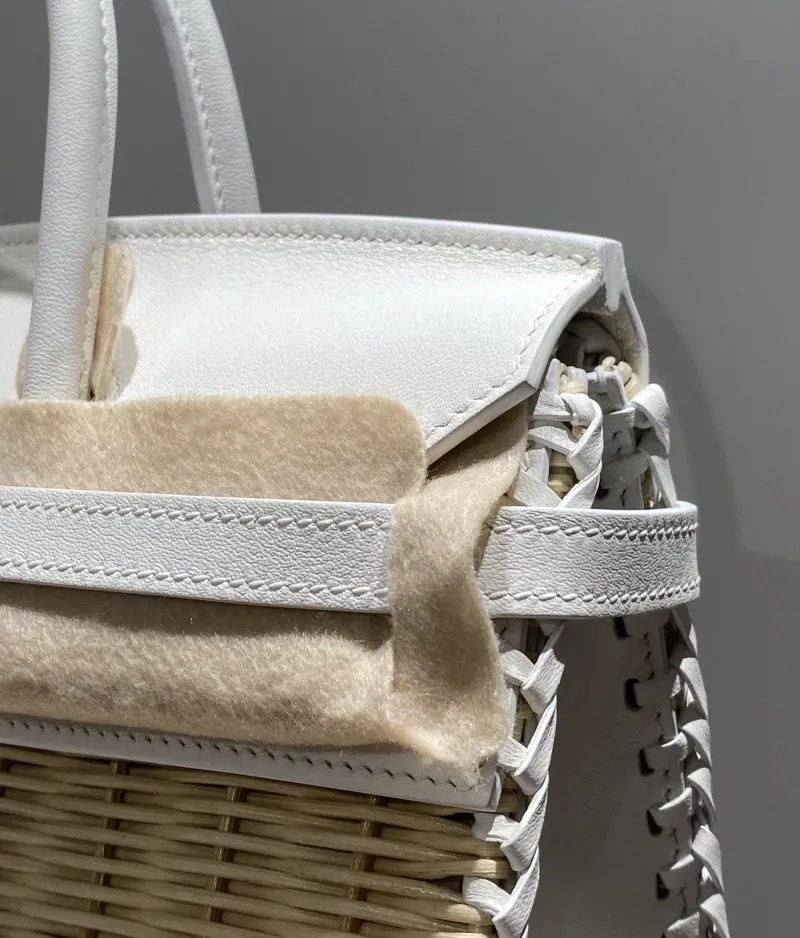 Hermes Kelly White Wicker Leather Handbag 614 - Image 8